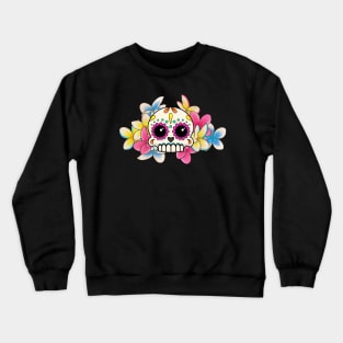 Calavera con Flores - Sugar Skull with Frangipani Flowers Crewneck Sweatshirt